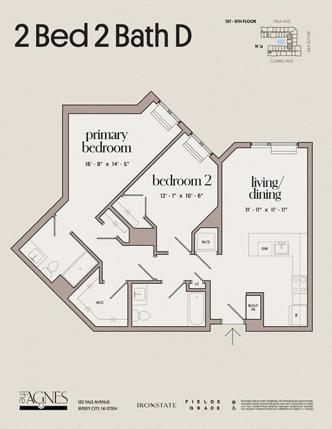 the floor plan of acorns 2 bed 2 bath
